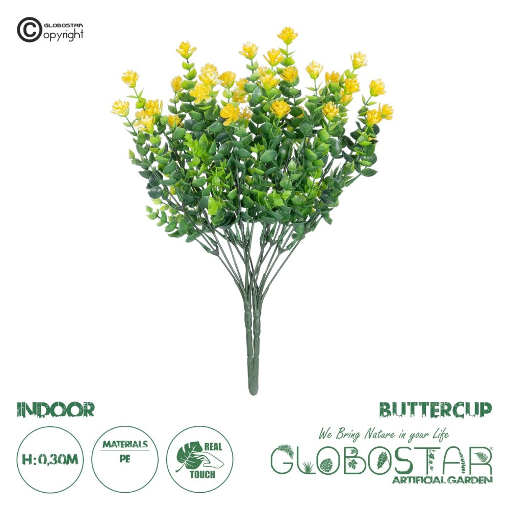 GloboStar® Artificial Garden  BUTTERCUP BRANCH 21063 Διακοσμητικό Κλαδί Ρανούγκουλο σετ 2 τεμάχια Φ20 x Υ30cm